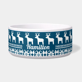 Tigela Bala de Neve Azul Reindeer Monograma Pet