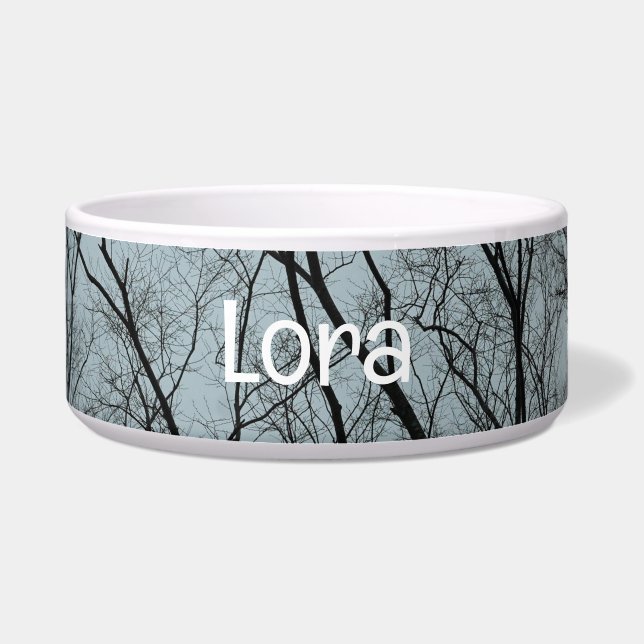 Tigela Barren Trees Pet Bowl com Texto LOLA (Frente)