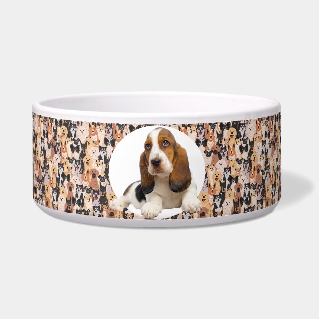 Tigela Basset Hound Personalize Fotografia e Nome Dog Bow (Frente)