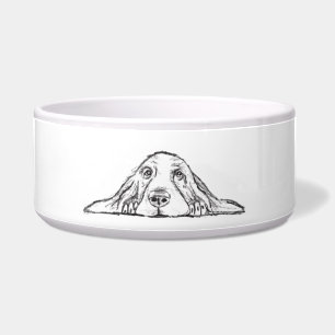Tigela basset hound preto branco simples olhos de cachorr