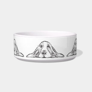 Tigela basset hound preto branco simples olhos de cachorr