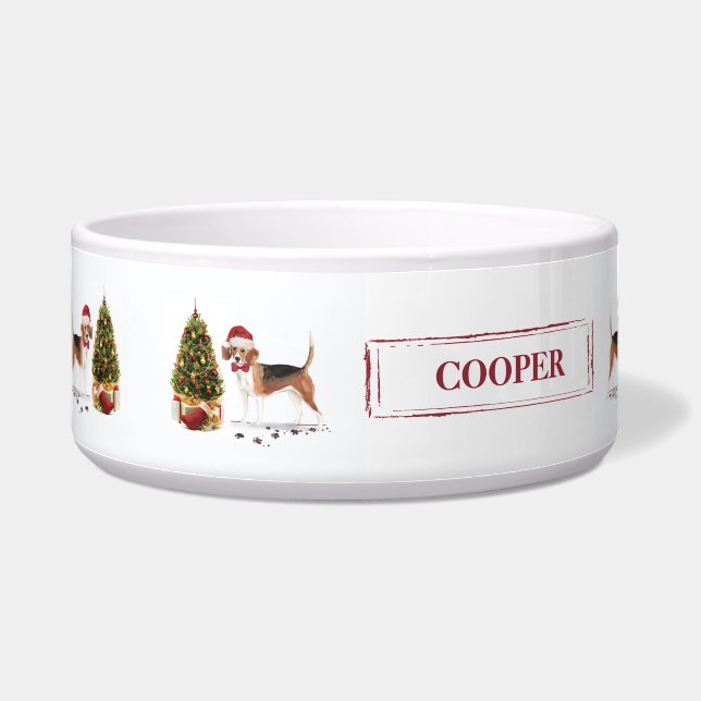 Tigela Beagle Engraçado Cachorro de Natal com Árvore (Esquerda)