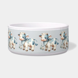 Tigela Bebê Vaca Xadrez Azul Estética Pastel Fazenda