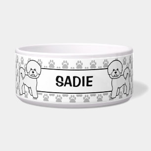 Tigela Bichon Frise Cute Cartoon Dog Com Palhetas E Nome