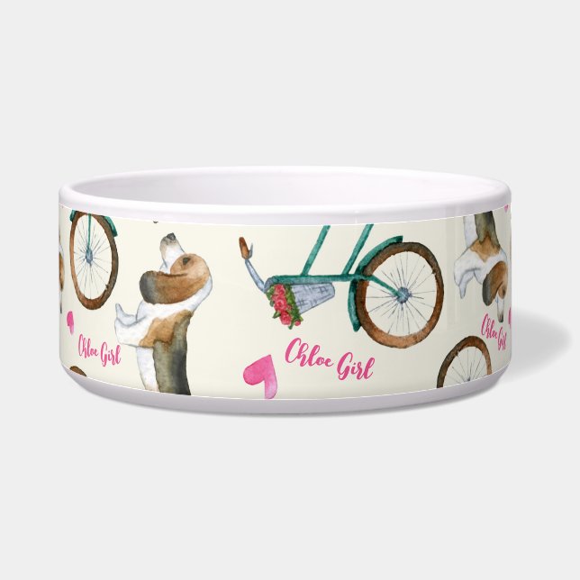 Tigela Bicicletas e Cães Girly Trendy Nome Roscrito Pet  (Direita)