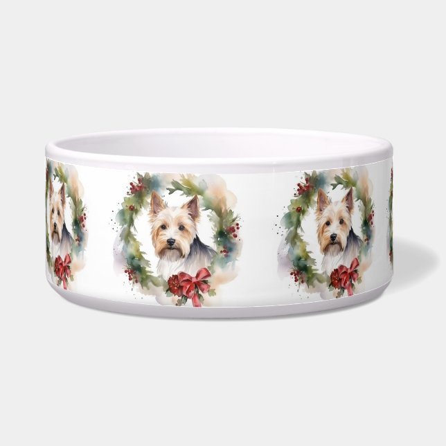 Tigela Biewer Terrier Christmas Wreath Festivo Pup (Frente)