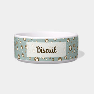 Tigela Biscoitos de Pegada de Pata Padrão Verde Monograma