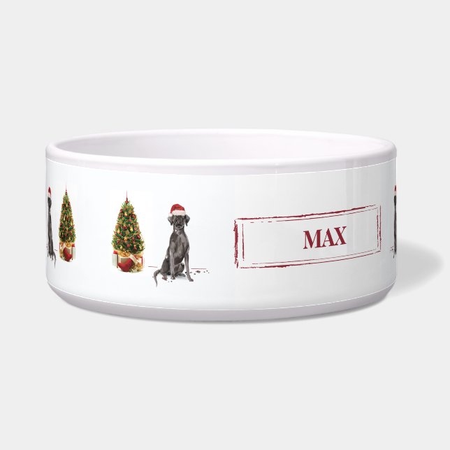 Tigela Black Lab Engraçado Cachorro de Natal e Árvore (Esquerda)