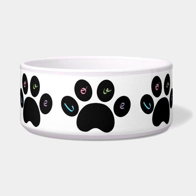 Tigela "Black Pet Paw Print with Love You"- Personalizáve (Frente)