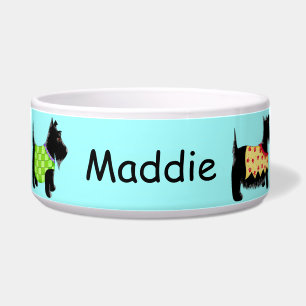 Tigela Black Scottie Terrier Dogs Nome Personalizado Azul