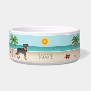 Tigela Black & Tan Rottweiler Em Uma Praia Tropical De Ve