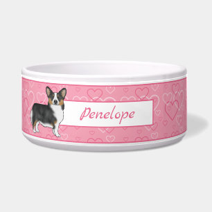 Tigela Black Tri Pembroke Welsh Corgi Hearts Com Nome
