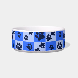 Tigela Blue Dog Paw Print Checkerboard