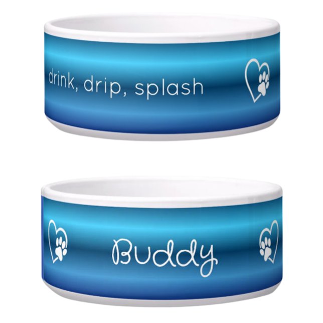 Tigela Blue 'drink drip splash' Dog Name Bowl (Criador carregado)