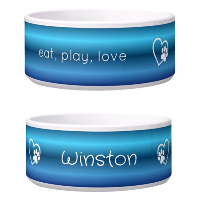Tigela Blue 'eat, play, love' Dog Name Bowl (Criador carregado)