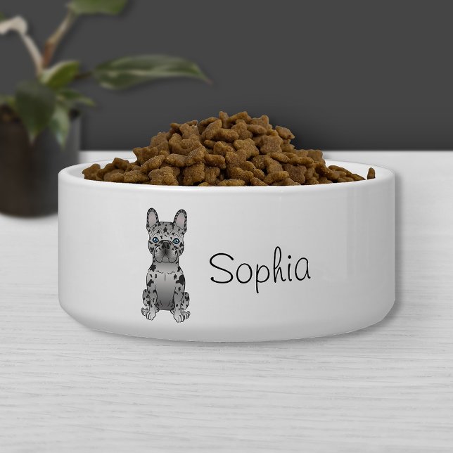 Tigela Blue Merle French Bulldog Frenchie Cute Dog & Name (Criador carregado)