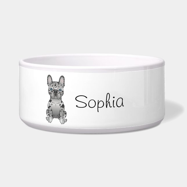 Tigela Blue Merle French Bulldog Frenchie Cute Dog & Name (Frente)