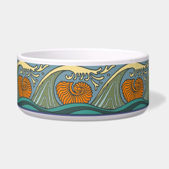 Tigela Blue Ocean Waves Nautilus Seashell Patterno Nouvea (Frente)