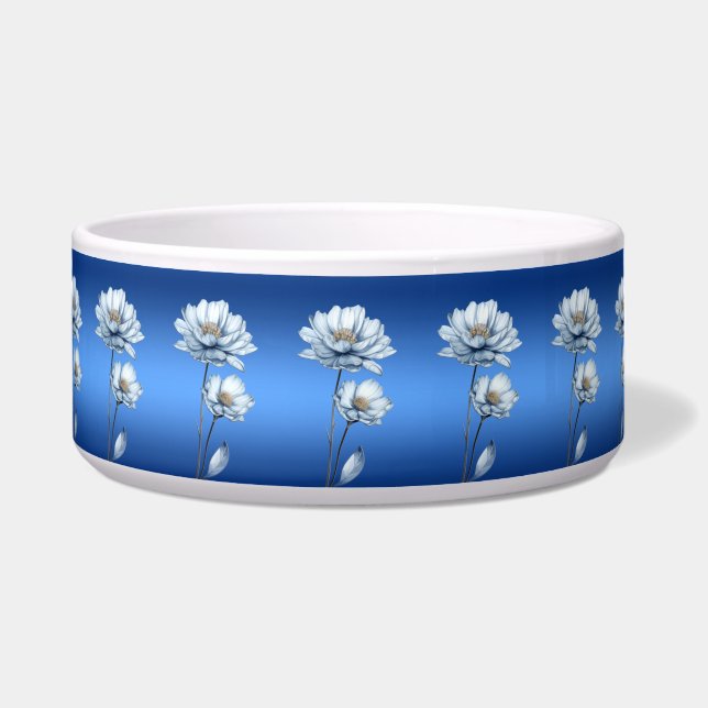 Tigela Blue Watercolor Flowers Ceramic Pet Bowl (Frente)