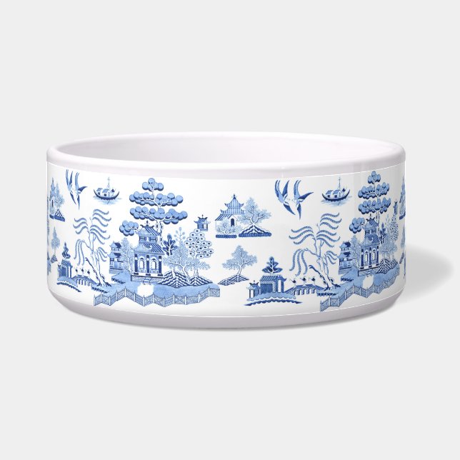Tigela Blue Willow Chinoiserie Cerâmica Pet Bowl (Frente)