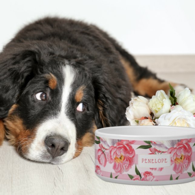 Tigela Blush Pink Strike & Peony Floral | Monograma Bowl (Criador carregado)