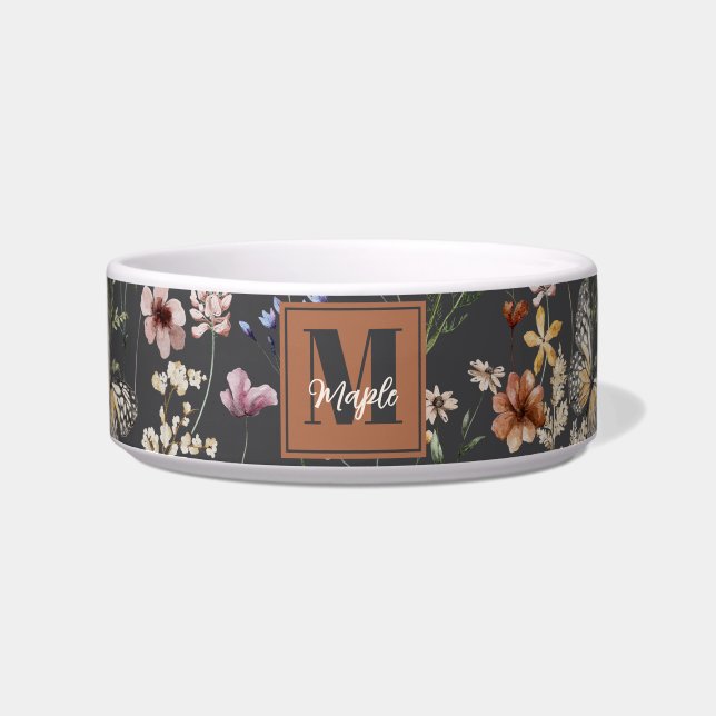 Tigela Boho Floral Monogramado Moderno para Pet (Frente)