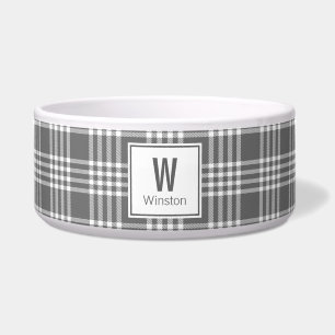Tigela Bold Modern Xadrez Monograma Cerâmica Pet Bowl