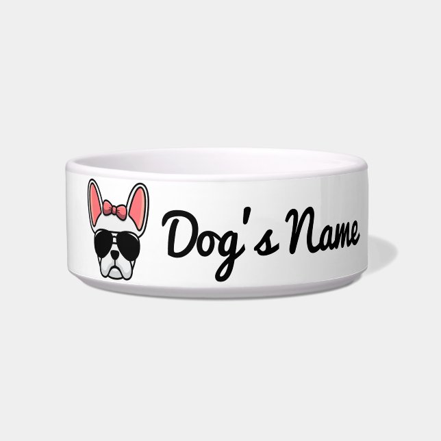 Tigela Boliche de Bulldog Branco e Bonito (Frente)