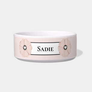 Tigela Boliche de Cachorros e Flores Rosa Personalizadas