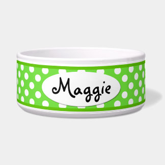 Tigela Boliche de Cão Personalizado de Bolinhas Verde