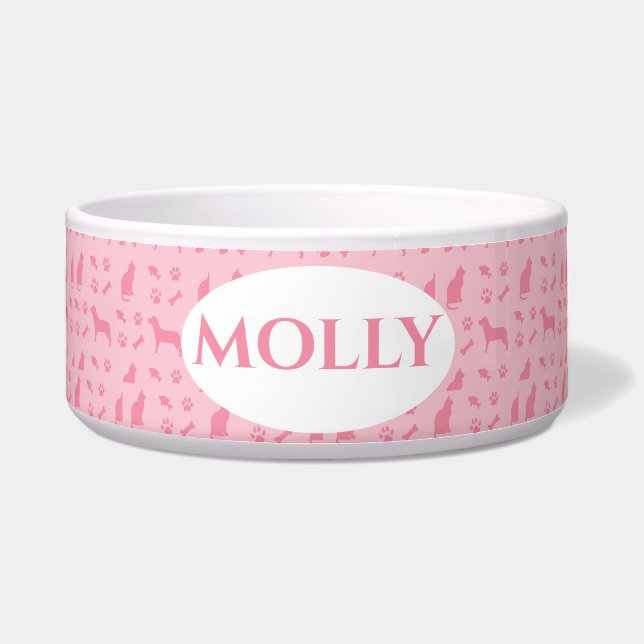 Tigela Bolinha de Comida de Gato e Cão, monogramas, cor-d (Frente)