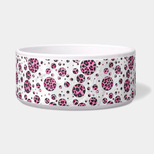 Tigela Bolinhas-leopardo-preto e Impressão cor-de-rosa-q