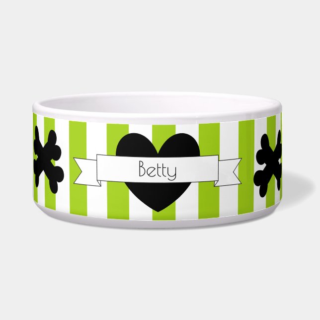 Tigela Bolsa de Comida de Cachorro com Stripes Verde e Br (Frente)