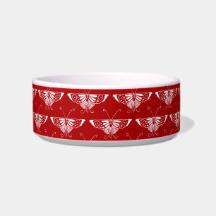 Tigela Borboleta Deco estilizada - vermelho escuro e bran