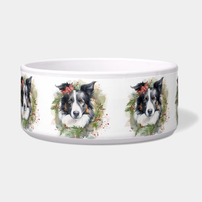 Tigela Border Collie Christmas Wreath Festivo Pup (Frente)
