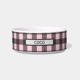 Tigela Bowl de Cão Rosa de Xadrez de Buffalo Personaliza