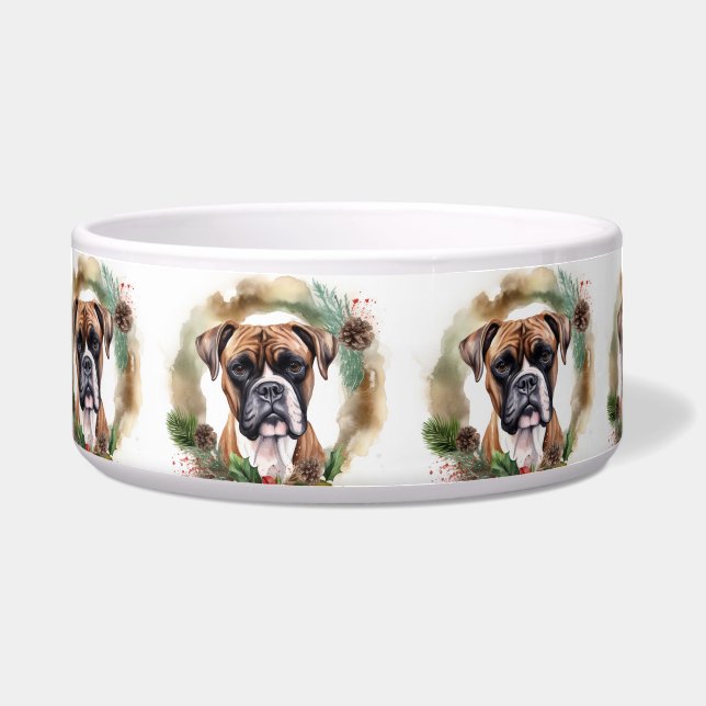 Tigela Boxer Christmas Wreath Festivo Pup (Frente)