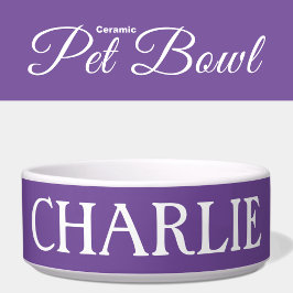 Tigela Branco e roxo com nome gato ou cão