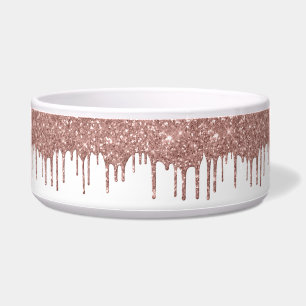 Tigela Brilho Glam Rosa Dourado Chic Gotas Cachorro Pet