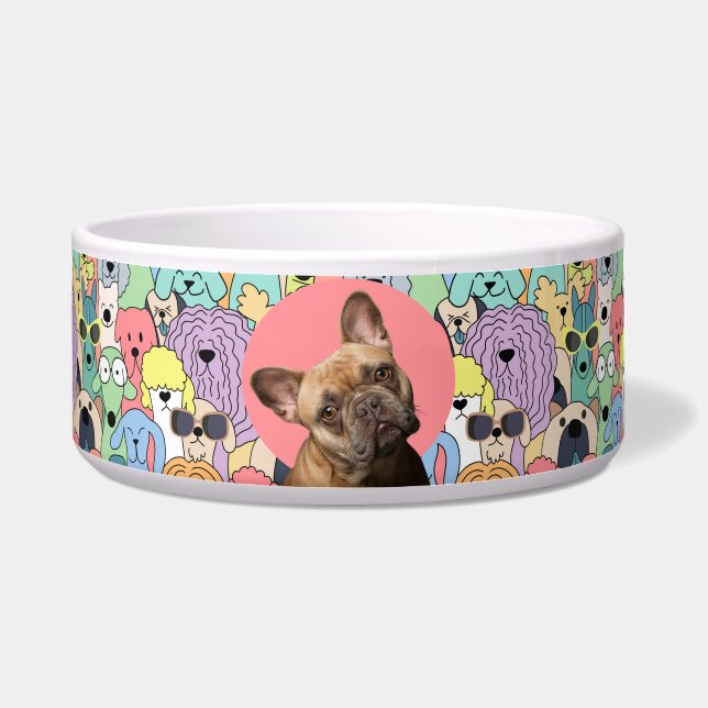 Tigela Bulldog Francês Personalizado Foto e Nome Dog Bowl (Frente)