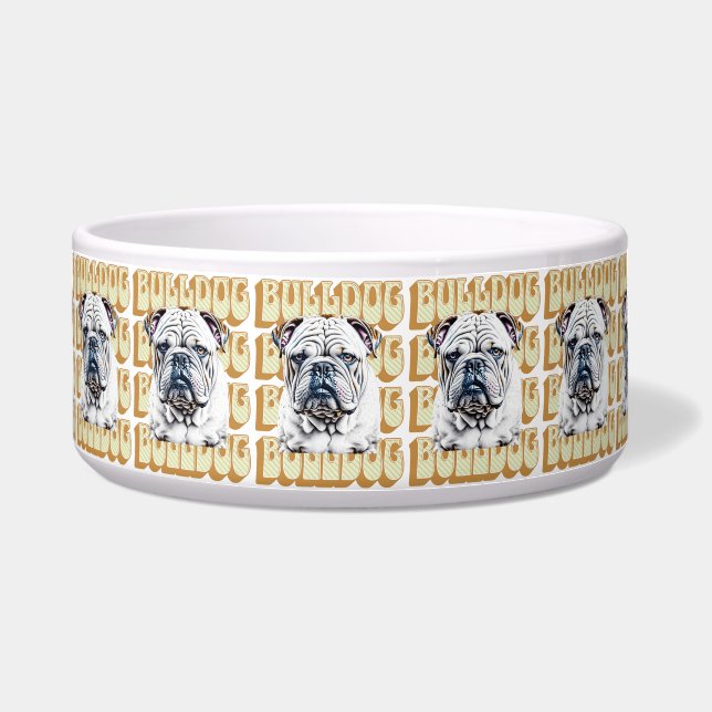 Tigela Bulldog Inglês com Fonte Retro (Frente)
