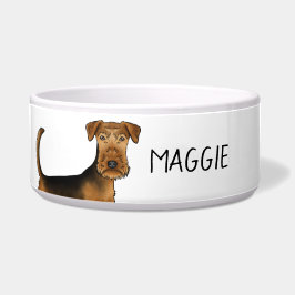 Tigela Cachorro Airedale Terrier Close-Up Com Nome de Ani