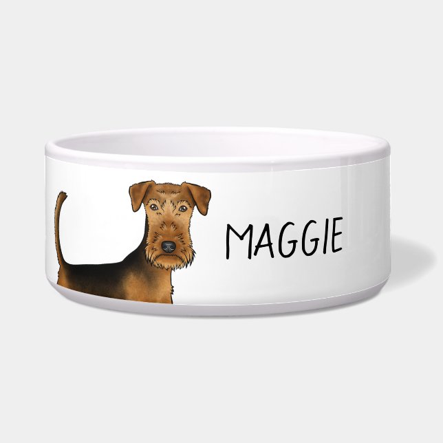 Tigela Cachorro Airedale Terrier Close-Up Com Nome de Ani (Frente)