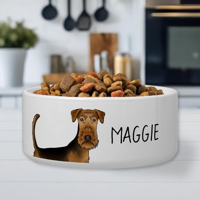 Tigela Cachorro Airedale Terrier Close-Up Com Nome de Ani (Please note: This image is a digital mockup. The product may not be in scale.)