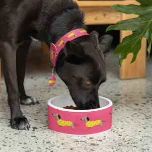 Tigela Cachorro Amarelo e Rosa Bonito Engraçado
