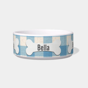 Tigela Cachorro Branco Bone Na Gingham Bowl