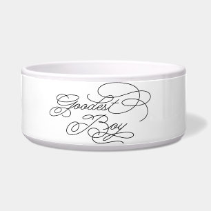 Tigela Cachorro Branco Elegante, Feliz Menino Engraçado,