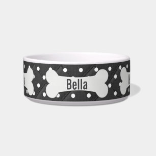 Tigela Cachorro Branco Osso Em Bolinhas