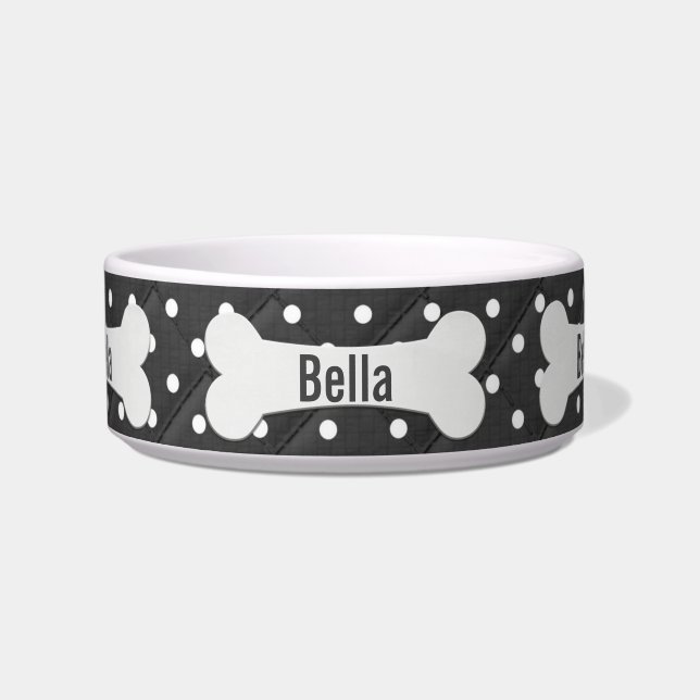 Tigela Cachorro Branco Osso Em Bolinhas (Frente)