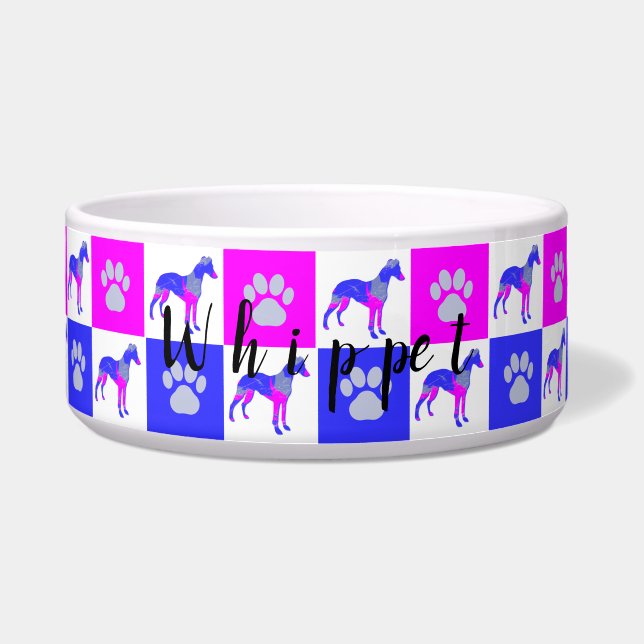 Tigela Cachorro-branco, rosa-quente e pata-azul (Frente)